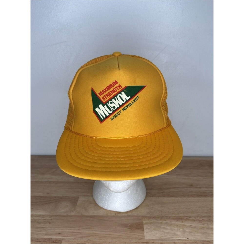 MUSKOL Insect Repellent Vintage Yellow Foam Mesh Snapback Trucker Hat Cap